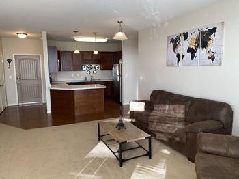 a living room with a couch and a coffee table